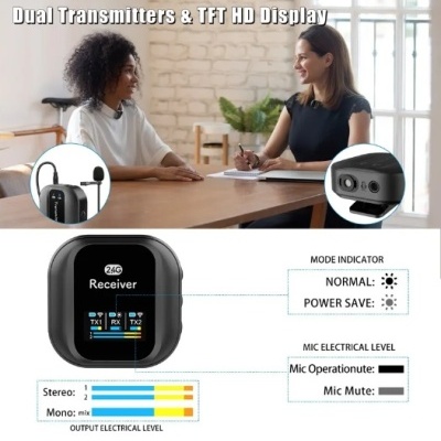 Microfone sem fios lapela 2 emissores e 1 receptor lavalier 2,4GHz Microfone sem fios lapela 2 emissores e 1 receptor lavalier 2,4GHz