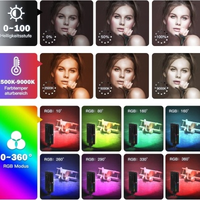 Iluminador LED luz RGB com bateria 4000mAh CRI95 2500-8500 K câmara