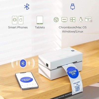 Impressora de etiquetas térmica Bluetooth 10x15cm compatível com iOS, Android, Mac, Windows,
