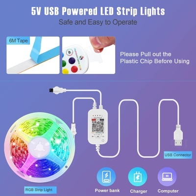 RGB Fita LED 6M USB com comando e Bluetooth app - 213 modos