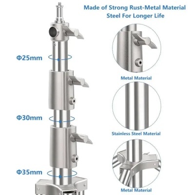 Tripé de estúdio alumínio cor prata de mola 280cm até 10Kg