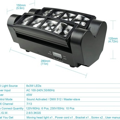Projetor Luz DMX Disco Dupla Móvel LED RGBW 8x3W