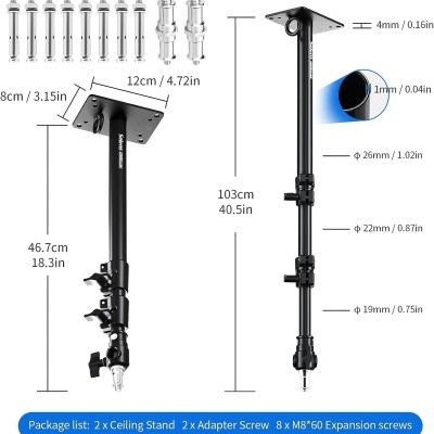 Suportes reguláveis teto/parede para fixação de luzes