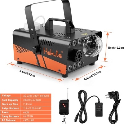 Máquina de fumo com bola de luzes LED RGB, 600W Fog Machine, 2300 CFM