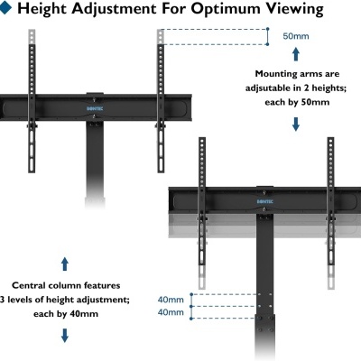 Suporte de TV de chão  30 a 70 polegadas até 40 kg, altura ajustável, prateleiras de vidro temperado de 3 níveis