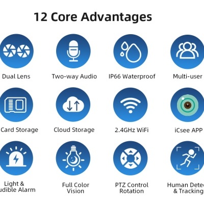 Câmara rotativa dupla lente wifi exterior 1080p 360º noturna Câmara rotativa dupla lente wifi exterior 1080p 360º noturna