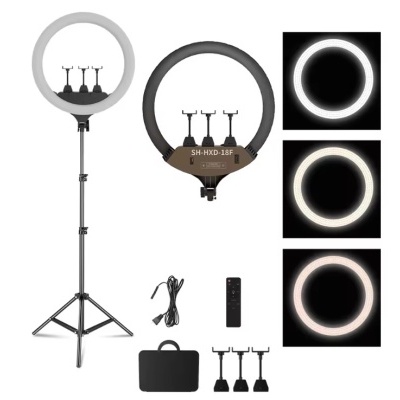 Ringlight 46cm 3 encaixes anel luz bicolor regulação cor + comando