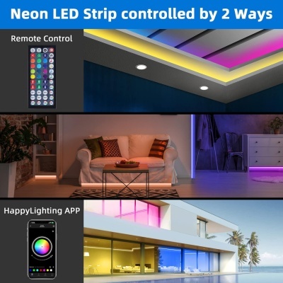 Tira LED efeito neon RGB 5 m 108 LED/metro impermeável comando e APP 540 LED Tira LED efeito neon RGB 5 m 108 LED/metro impermeável comando e APP 540 LED