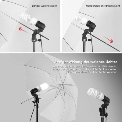 Kit de iluminação de estúdio 2 guardachuvas e lâmpadas - sombrinhas