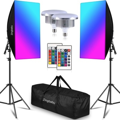 Kit iluminação foto 2 softboxes RGB e bicolor estúdio LED