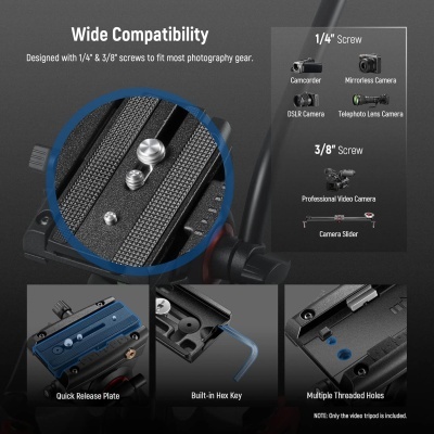 Tripé Pro rotativo 360º 187cm 8kg alumínio resistente -70°/90° e espalhador de nível