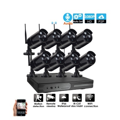 Kit CCTV câmaras pretas WiFi videovigilância 8CH 4/8 câmaras 1080p