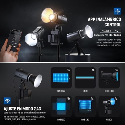 Iluminador portátil 130W Bi LED iluminação contínua controlo APP