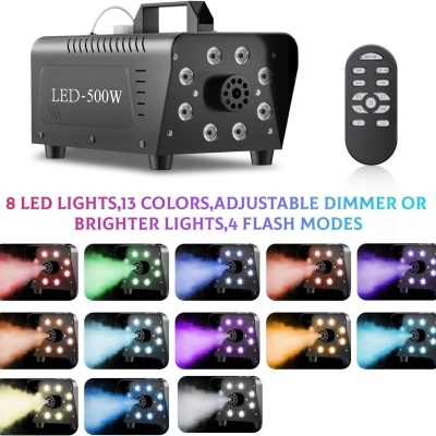 Máquina de fumo 500W 8 LEDS e 13 cores e 4 modos com comando