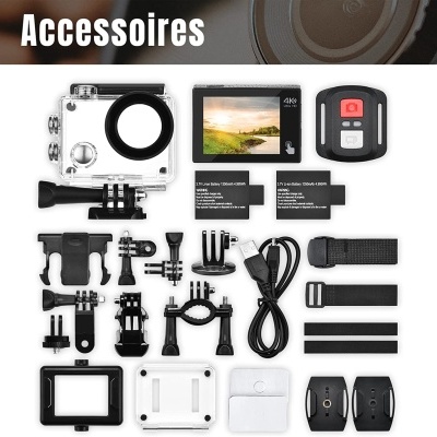 Câmara desportiva touch duplo ecrã + acessórios 4K 60fps