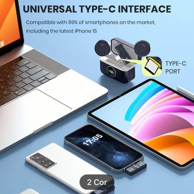 Microfone sem fios lapela para Type-C iPhone iPad Android