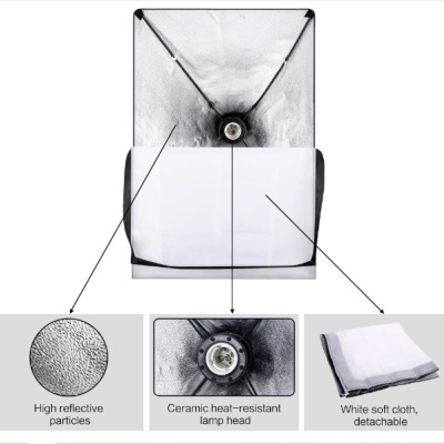 Refletor de luz para fotografia com tecido branco e cabeça de lâmpada cerâmica