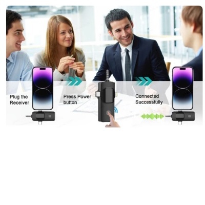 Microfone lavalier 3 em 1 para iOS/Android lapela plug & play Auto-Sync