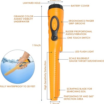 Pinpointer detector de metais manual impermeável IP68