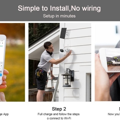 Câmara vigilância panorâmica 1080p solar com wifi áudio bidirecional