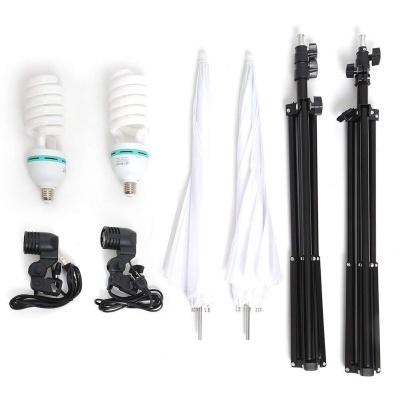 Kit de iluminação de estúdio 2 guardachuvas e lâmpadas - sombrinhas