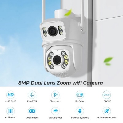 Câmara rotativa dupla lente wifi exterior 1080p 360º noturna Câmara rotativa dupla lente wifi exterior 1080p 360º noturna