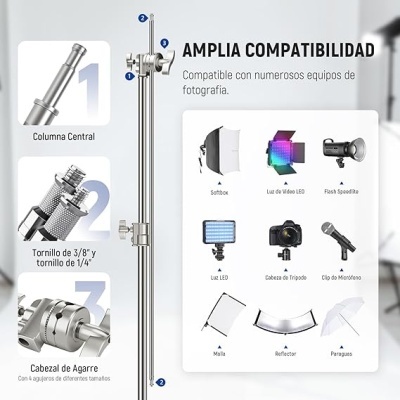 Tripé inox suporte C resistente altura 320 cm extensão com braço de fixação 128 cm