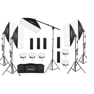 Iluminação estúdio LED kit 3 softboxes bicolor com comandos
