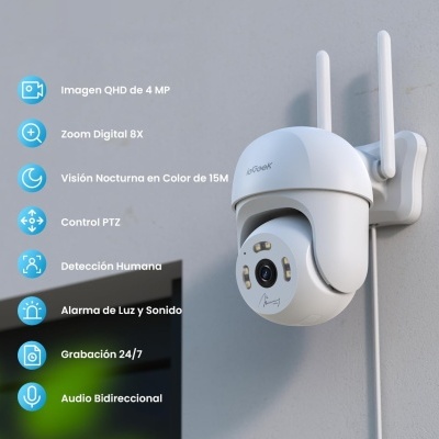 Câmara rotativa wifi 2.5K exterior 360º visão noturna para app