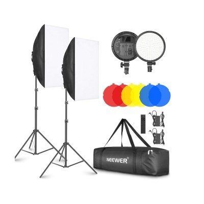 Kit iluminação foto 2 / 3 softboxes estúdio LED bicolor com filtro cor