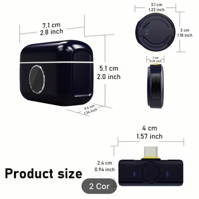 Microfone sem fios lapela para Type-C iPhone iPad Android