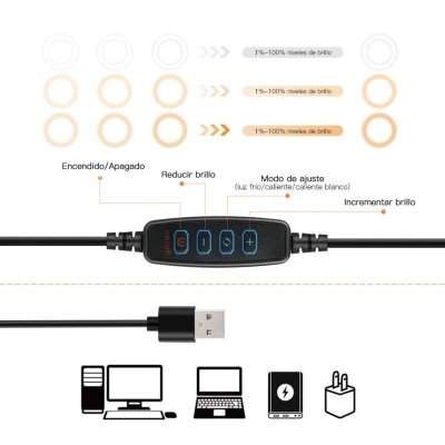 Anel de luz 10" luz iluminador comando suporte + encaixe tele 25cm