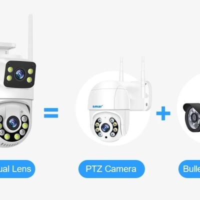 Kit CCTV câmaras rotativas 2 lentes videovigilância 8CH 4 câmaras 2+2MP WiFi