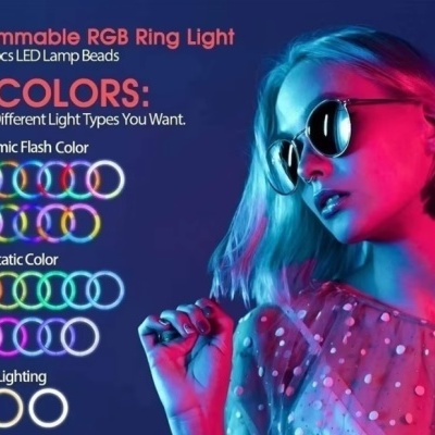 Anel de luz RGB 25cm ringlight com suporte e comando bluetooth