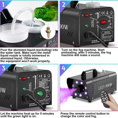 Máquina de fumo 500W 8 LEDS e 13 cores e 4 modos com comando