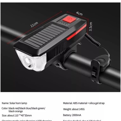 Luzes de bicicleta solar dianteira e traseira com sinal sonoro