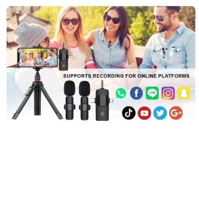 Microfone lavalier 3 em 1 para iOS/Android lapela plug & play Auto-Sync