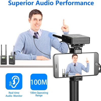 Microfone sem fios 2 emissores 1 receptor UHF