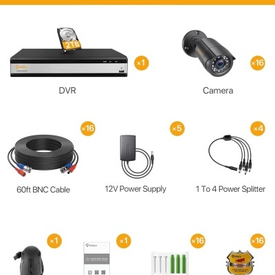 Kit CCTV vídeo vigilância cabo 16CH com 16 câmaras + disco 2TB Kit CCTV vídeo vigilância cabo 16CH com 16 câmaras + disco 2TB