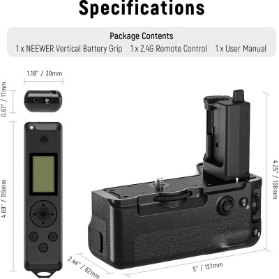 Punho de bateria vertical com comando para baterias NP FZ100 Grip Sony a7R IV a9II a7S III A1 BG A7IV