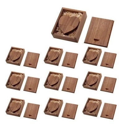 Pen drive 10 un. madeira coração gravação logótipo personalizável