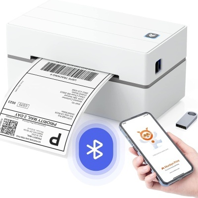 Impressora de etiquetas térmica Bluetooth 10x15cm compatível com iOS, Android, Mac, Windows,