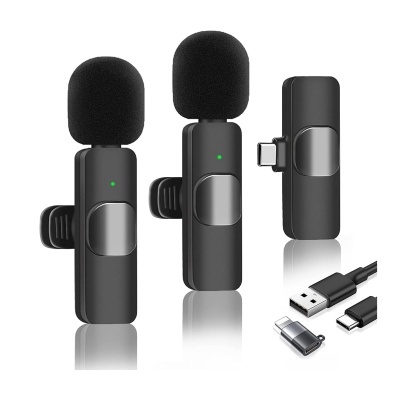 Microfone lavalier 2 em 1 para iOS/Android lapela plug & play Auto-Sync