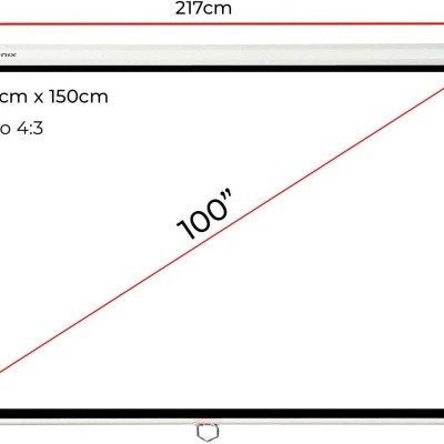 Tela de projeção rolo manual 100" 2x1,5m com 3 camadas tecido