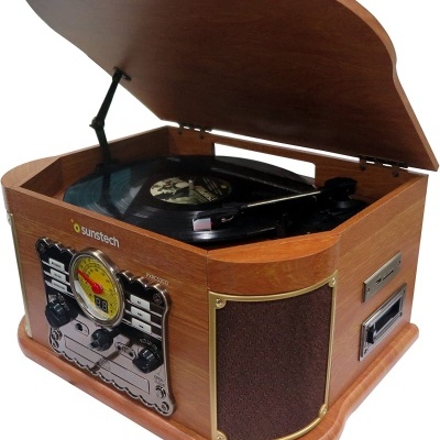 Gira discos estilo vintage com leitor CD e vinil PXRC52