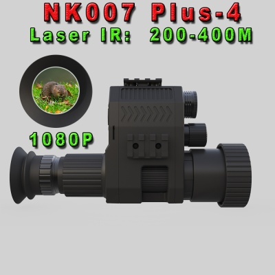 Dispositivo óptico preto com lentes e texto NK007 Plus-4 Laser IR 200-400M 1080P