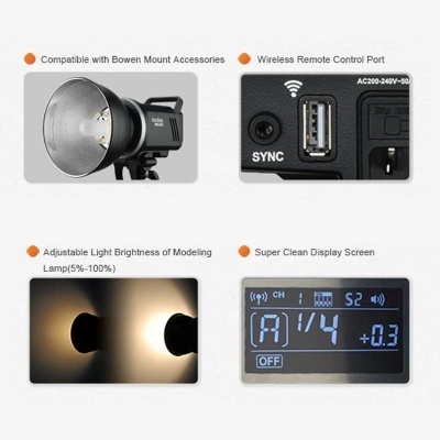 Flash Strobe 300W Godox MS300 + lâmpada de modelagem 150W