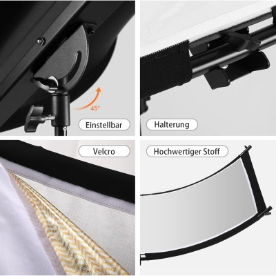 Difusor Clamshell fotografia estúdio, preto/branco/dourado/prateado 180x60cm refletor