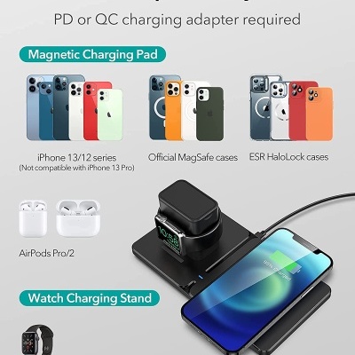 ESR Carregador sem fios magnético 2 em 1 com suporte para carregador iWatch e iphone