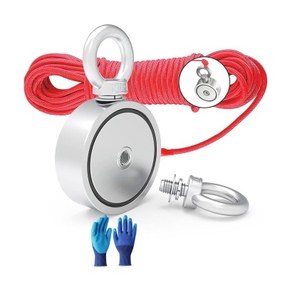 Íman neodímio força 400kg + corda e luvas para pesca, caça, exploração